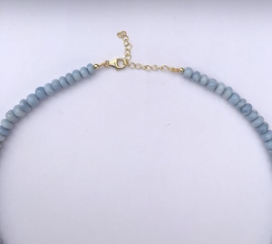 6mm 8mm Natural <b>Blue</b> Opal Smooth Rondelle <b>Beads</b> Necklace Gold Plated 925 Sterling Silver Clasp Trending Design Jewelry Stone - Product Image 2