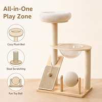 Arbre à chat compact, durable et écologique avec griffoir en sisal, condo pour chat, tour d'activités moderne pour chatons d'intérieur, 4 niveaux, bois beige