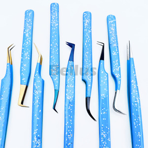 Pince à cils colorée à usage de salon avec pointe en fibre de revêtement scintillant Outils de cils personnalisés pour le volume et le greffage des cils - Product Image 4