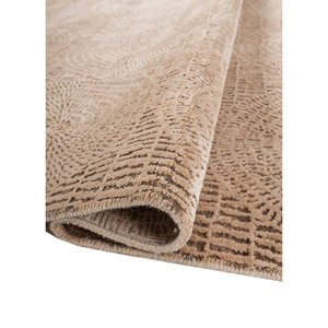 Alfombra Aprezo AKWB-3658 Beige y Marrón, Tejida a Mano con Lana y Seda de Bambú, Patrón Geométrico para Uso Doméstico - Product Image 2
