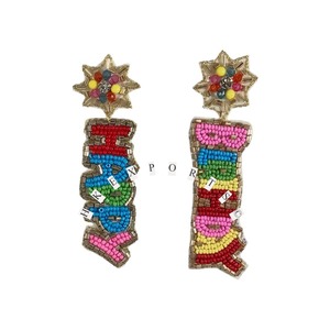 Handcrafted Happy <b>Birthday</b> Multicolor Beaded Earrings Vibrant Celebration Jewelry Fun Party <b>Accessories</b> - Product Image 1