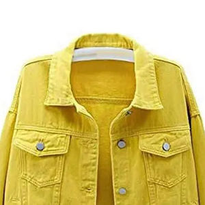 Chaquetas de algodón con cuello vuelto personalizadas para mujer, chaqueta vaquera recortada personalizada para mujer, chaqueta vaquera de alta calidad con bajo MOQ - Product Image 3