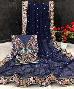 Lo último en ropa informal, Sari estampado de seda con pieza de blusa, ropa de mujer india, Sari a precio bajo, ropa de Surat al por mayor - Product Image 2