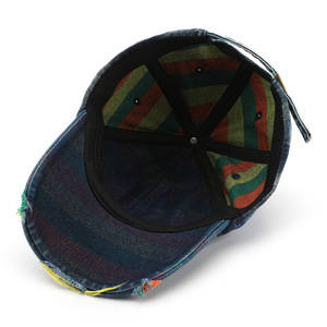 Vente en gros de chapeaux de baseball unisexes, polyester/coton, délavés à l'acide, déchirés, ajustables sur mesure à 6 panneaux - Product Image 6