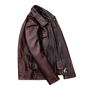 Chaqueta de cuero genuino de vaca para hombre, estilo vintage, desgastada, de primera calidad, con cremallera y servicio OEM - Product Image 4