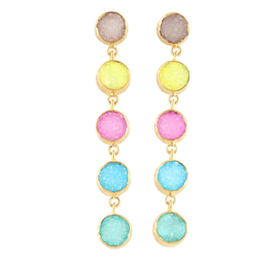 Boucles d'oreilles en sucre druzy multi-pierres plaqué or personnalisées Boucles d'oreilles pendantes naturelles avec finition texture perle Bijoux - Product Image 1