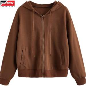 Sudadera con Capucha y Cremallera Marrón de Primera Calidad para Mujer, Sudadera Gruesa de Forro Polar para Invierno, Éxito de Ventas - Product Image 1