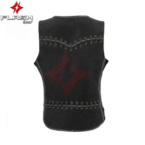 Femmes en détresse gris cuir moto cavalier gilet motard gilet Stretch panneaux latéraux à lacets avant fermeture à glissière classique - Product Image 2