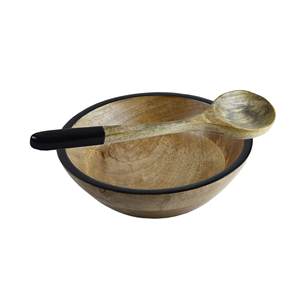 Cuenco de madera con mango para servir alimentos, forma redonda para mesa de comedor, cuencos decorativos para servir ensaladas y sopa con cuchara - Product Image 2