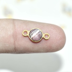 Round Rhodochrosite Bezel Connector Handmade Gold Plated Gemstone Link Minimalist Jewelry Making <b>Supply</b> - Product Image 2