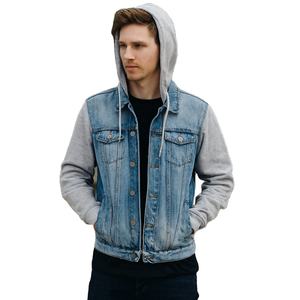 Chaqueta vaquera con capucha para hombre personalizada al por mayor, color sólido básico con logotipo frontal para primavera - Product Image 3