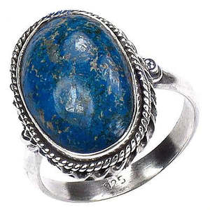 "Women's <b>Statement</b> Blue Gemstone <b>Ring</b> in 925 Silver Plating Resizable Ethnic Design" - Product Image 3