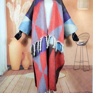 Cardigan Aperto sul Davanti Multicolore Ricamato Casual Streetwear Stampa Cashmere Invernale con Decorazione a Bottoni - Product Image 2