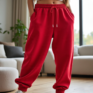 Men's Mid-<b>weight</b> 400 GSM Polyester Fleece Sweatpants Mens Double Waistband <b>Trouser</b> Streetwear High Drawstring Sweat Pants Men - Product Image 5