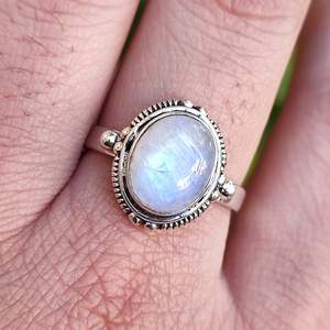 925 Sterling Silver Handmade Rainbow Moonstone Oval Bezel Setting Statement Ring <b>for</b> Women <b>Unique</b> Number Pattern <b>Gift</b> <b>for</b> <b>Her</b> - Product Image 1
