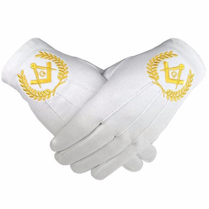 Gants maçonniques en coton blanc uni brodé de haute qualité 2024 Gants maçonniques fabriqués directement en usine - Product Image 6