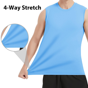 Men's Blue Sleeveless Tank Top O-Neck Knitted Solid Color Quick Dry Sporty 4-Way <b>Stretch</b> Athletic Wear - Product Image 1