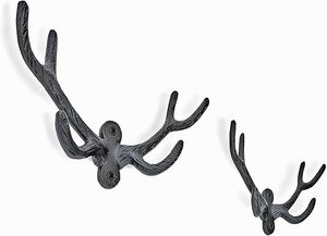 ตะขอเสื้อโค้ทเหล็กหล่อสีดำวินเทจสไตล์เขากวาง-บ้านไร่ที่ทนทานและเรียบง่ายใช้งานง่ายสำหรับเสื้อโค้ทและหมวก - Product Image 5