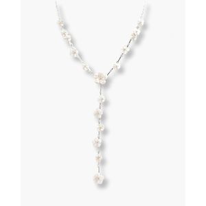 Collier long avec petite fleur plaqué rhodium - Product Image 2