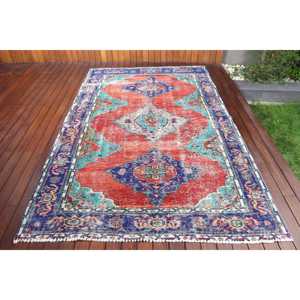 Turkish Vintage Large Rug 5.6x9.2 ft, <b>Red</b> Moroccan Rug <b>Wool</b> - Product Image 1