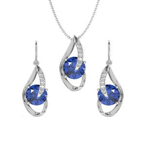 CLARA Ensemble de bijoux fins en argent sterling 925 plaqué rhodium avec pendentif œil bleu royal et boucles d'oreilles chaîne, serti de zircone suisse, pour femme - Product Image 1