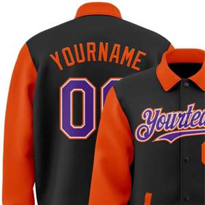 Chaqueta Byron personalizada de dos tonos, negra, morada, naranja, con botones cubiertos, cuello mandarín, con capucha, transpirable, algodón/Lana, logotipo en la parte delantera - Product Image 5