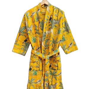 Kantha <b>Kimono</b> <b>Jacket</b> Pure Cotton Quilted Coat With Handmade Kantha Embroidery XL Winter Wear Robe - Product Image 1