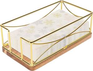 Servilletero de Alambre de Hierro Duradero de Diseño Moderno y Elegante, Acabado Dorado, Hecho a Mano, Rectangular, 9x5.5x2.5 Pulgadas, para Uso en el Hogar, Restaurantes y Bodas - Product Image 1