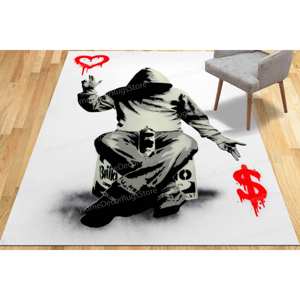 Tapis Graffiti, Tapis Imprimé avec Motif Banksy Love or Money, Tapis en Velours de Luxe - Product Image 3