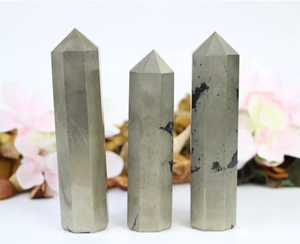 Baguette de tour de cristal de Pyrite d'or de Pyrite obélisque de haute qualité baguette de cristaux de guérison à 6 facettes tour de crayon - Product Image 4