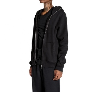 Men Plain <b>Black</b> Cotton Polyester Thick Fleece Hoodie Full Face <b>Zip</b> <b>up</b> Cheap <b>Hoodies</b> With Hood Lining - Product Image 4