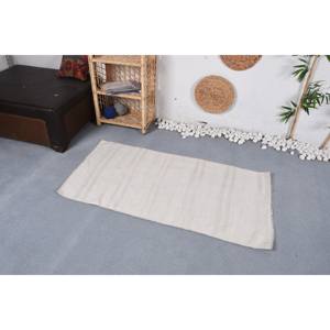 Modern White Wool Rug <b>Vintage</b> Turkish Design 2.5 X 4.8ft Patchwork Style for Entryway <b>Bed</b> Room Hallway Classic Rectangle Latex - Product Image 2