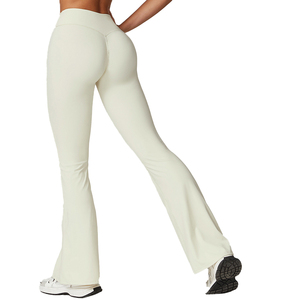 Custom <b>LOW</b> MOQ Nylon Flare Wide Leg Yoga <b>Leggings</b> Women High <b>Waist</b> Gym Sports Flared Yoga Pants - Product Image 3