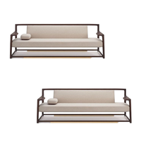 Meubles de jardin, style Chesterfield, canapé modulaire inclinable en bois de teck massif moderne, trois places, tissu et cuir, vente en gros