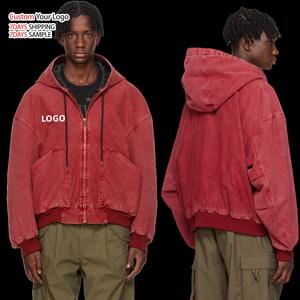 Sudaderas con capucha personalizadas con estampado y bordado, estilo streetwear de invierno, lavado ácido, 100% algodón, efecto desgastado por el sol, con cremallera, de peso pesado, vintage, corte holgado para hombre - Product Image 1