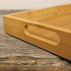 Plateau de service rectangulaire en bois naturel avec poignées découpées - Plateau pour le petit-déjeuner, idéal pour hôtel, restaurant et décoration intérieure. - Product Image 5