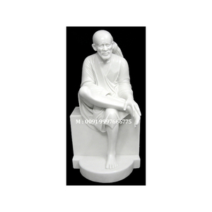 Statue de Sai Baba en marbre blanc, faite à la main, de luxe, en position assise, surface durable et brillante, pour la décoration intérieure, au meilleur prix - Product Image 1