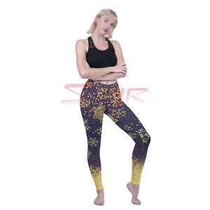 Mallas deportivas ajustadas de algodón 100% para mujer, logotipo personalizado, elasticidad Punk, tela de punto suave transpirable media, pantalones estampados con copos de nieve - Product Image 4