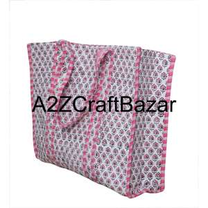 Sac fourre-tout matelassé en coton imprimé à la main pour femmes, léger et élégant, sac de shopping indien pour l'été, fermeture ouverte - Product Image 4