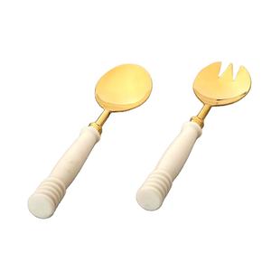 Prix de marché fiable de bonne qualité plaqué or avec poignée en os blanc ensemble de service à salade disponible pour les vendeurs mondiaux - Product Image 1
