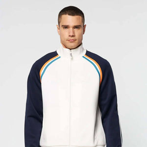 Custom <b>White</b> Zip-Up Track <b>Suit</b> Set Colorful Stripe Trim Eco-Friendly Winter Sportswear Featuring Contrast Sleeves Matching Pants - Product Image 2