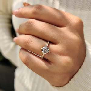 Round Brilliant Cut Lab Grown Diamond Bypass <b>Ring</b> in Pave Setting Women's Engagement <b>Ring</b> with VS Clarity - Product Image 2