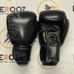 Fairtex Full Black Custom Made Personalized Muay Thai Kickboxing Leather Gloves Training Sparring Punching Bag Gloves - Product Image 2