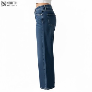 Jeans en denim pour femmes taille moyenne SAND WASH Pantalon droit respirant décontracté à motif 3D - Product Image 3