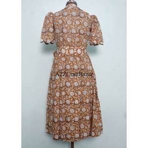 Vestido Midi Bodycon de Algodón 100% para Mujer, Ecológico, Lavable, Transpirable, con Botones en la Espalda, Estampado, Cuello en V, Largo - Product Image 6