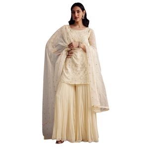 Conjunto de Sharara bordado OffWhite con Organza Dupatta Elegante ceremonia de boda y ropa de Festival Traje de Kurta Sharara - Product Image 1