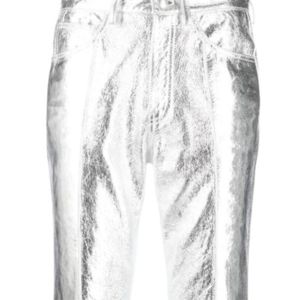 Zadig & Voltaire Pantalones metálicos de cintura alta Tono plateado Piel de cabra suave Pierna recta Pantalones de lujo de moda contemporánea - Product Image 6