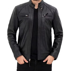 Chaqueta de cuero negro entallada y auténtica para hombre, venta al por mayor, superventas, chaqueta de cuero de invierno personalizada para hombre, chaquetas de motociclista - Product Image 4