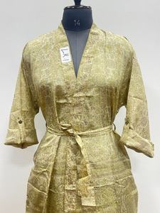 Indian Handmade Silk Women's Boho Chic Summer Front Logo <b>Long</b> <b>Sleeve</b> <b>Kimono</b> Dressing Gown Lounge Wear Wedding Robe - Product Image 5