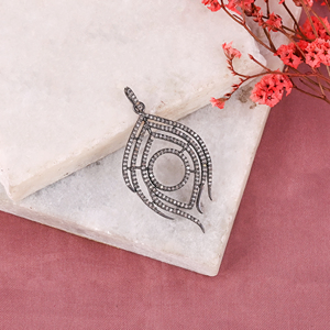 Colgante de Pluma para Mujer, Plata de Ley 925, Bañado en Rodio Negro, Diamante Natural con Incrustaciones, Estilo Vintage, Tamaño 55x25MM - Product Image 1